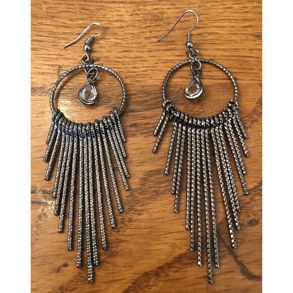 Gun-Metal Dangle Earrings Pierced Hook 3.5" Drop Dangle Movement - Picture 4 of 7